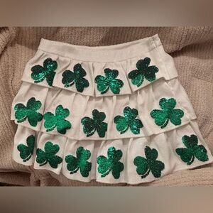 QUEEN OF SPARKLES White Skirt with Green Sequin Shamrocks